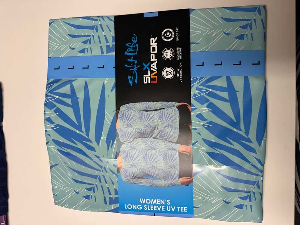 Salt Life SLX UVapor Long Sleeve UV Tee Size L Light Blue Palm Leaf